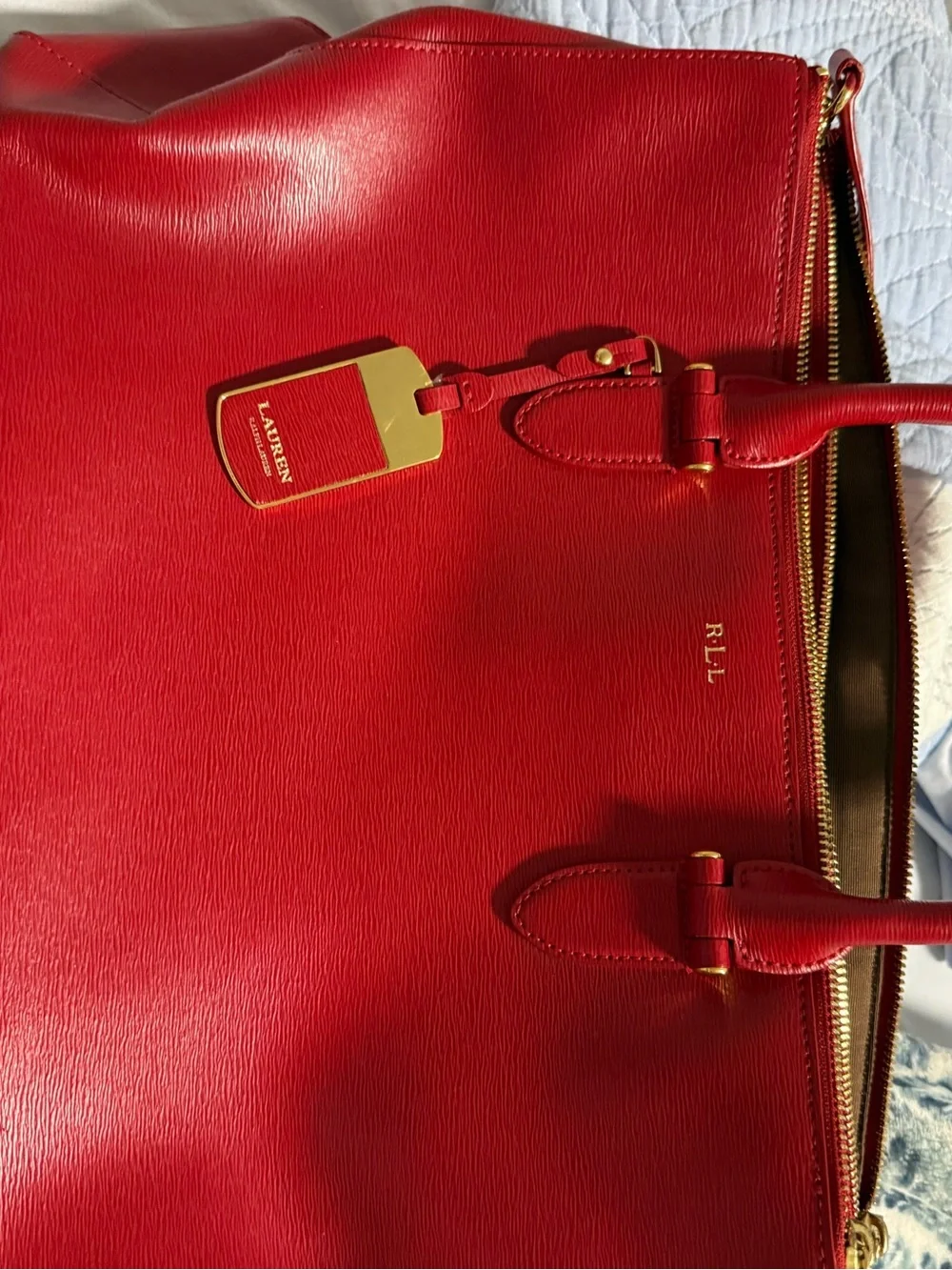 Lauren Ralph Lauren Red Leather Large Tote Satchel Gold Hardware